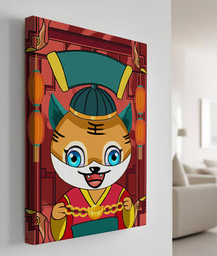 Tigre de dibujos animados colorido con linternas y elementos tradicionales