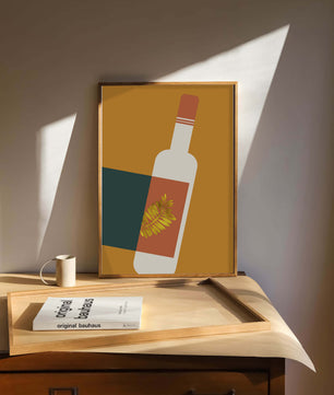 Modern Abstract Wine Bottle With Golden Leaf Design - Mi tienda