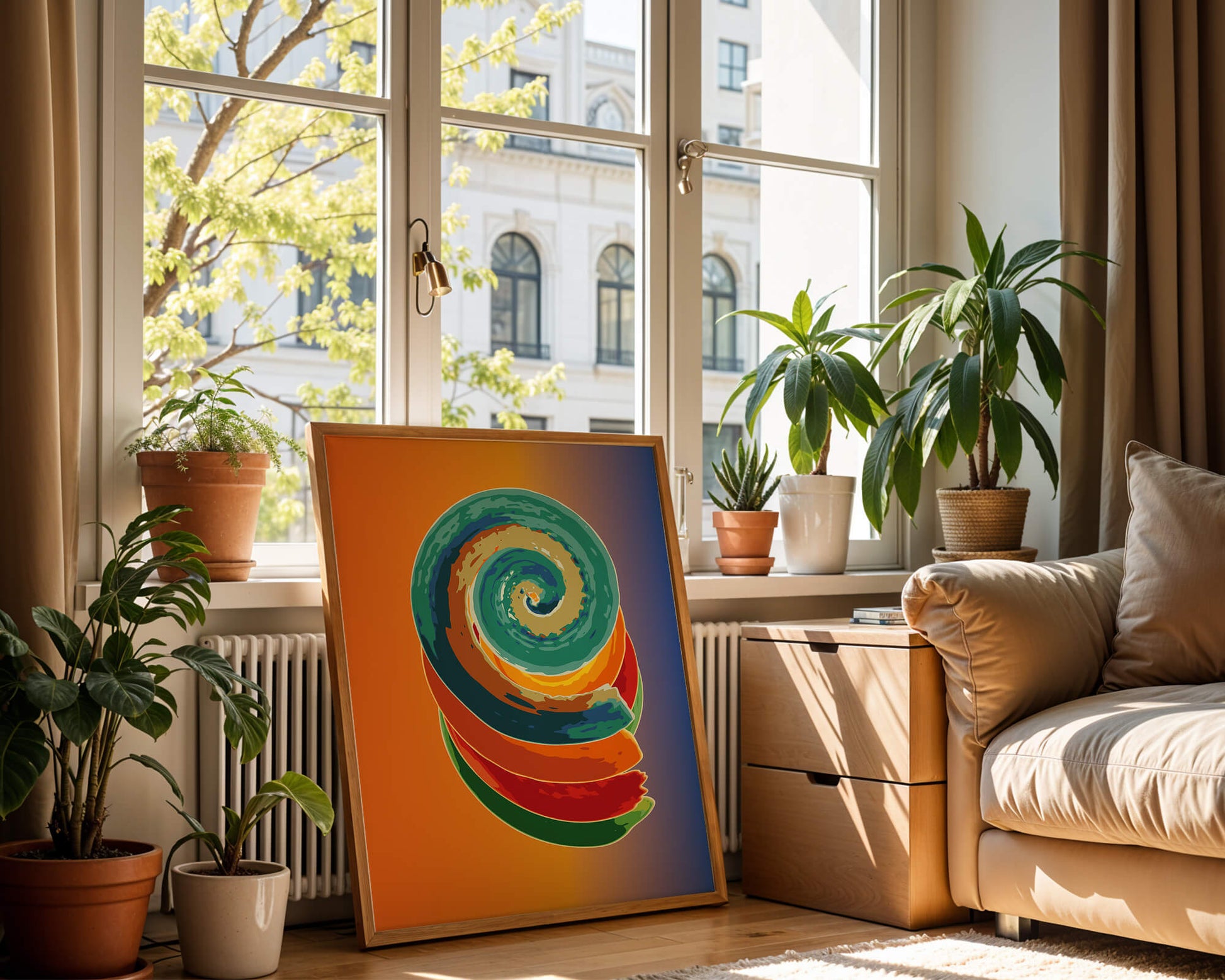 Bunte Spirale abstrakte Kunst mit lebendigem Farbverlauf Hintergrund