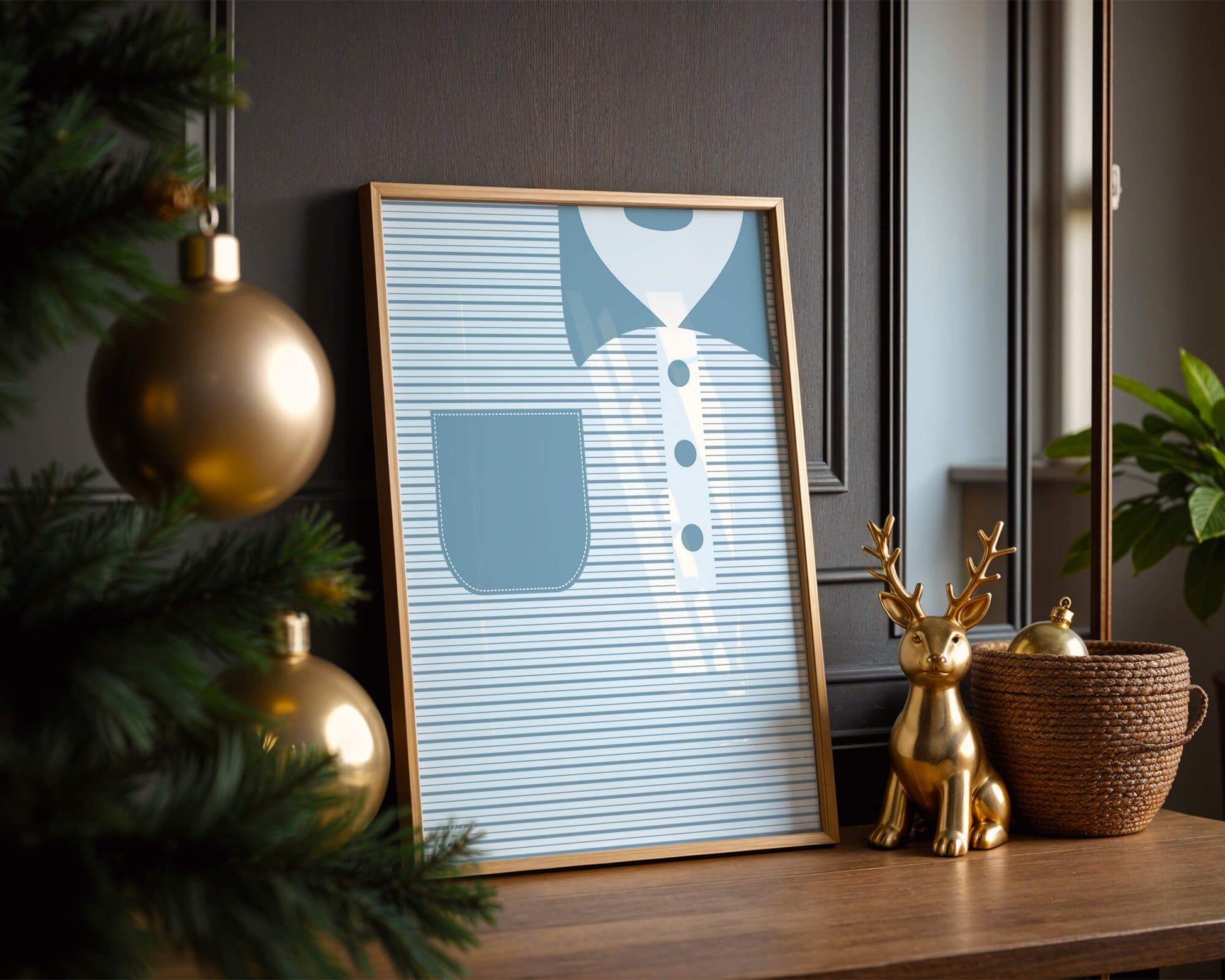 Minimalist artwork featuring striped pattern and abstract shapes
