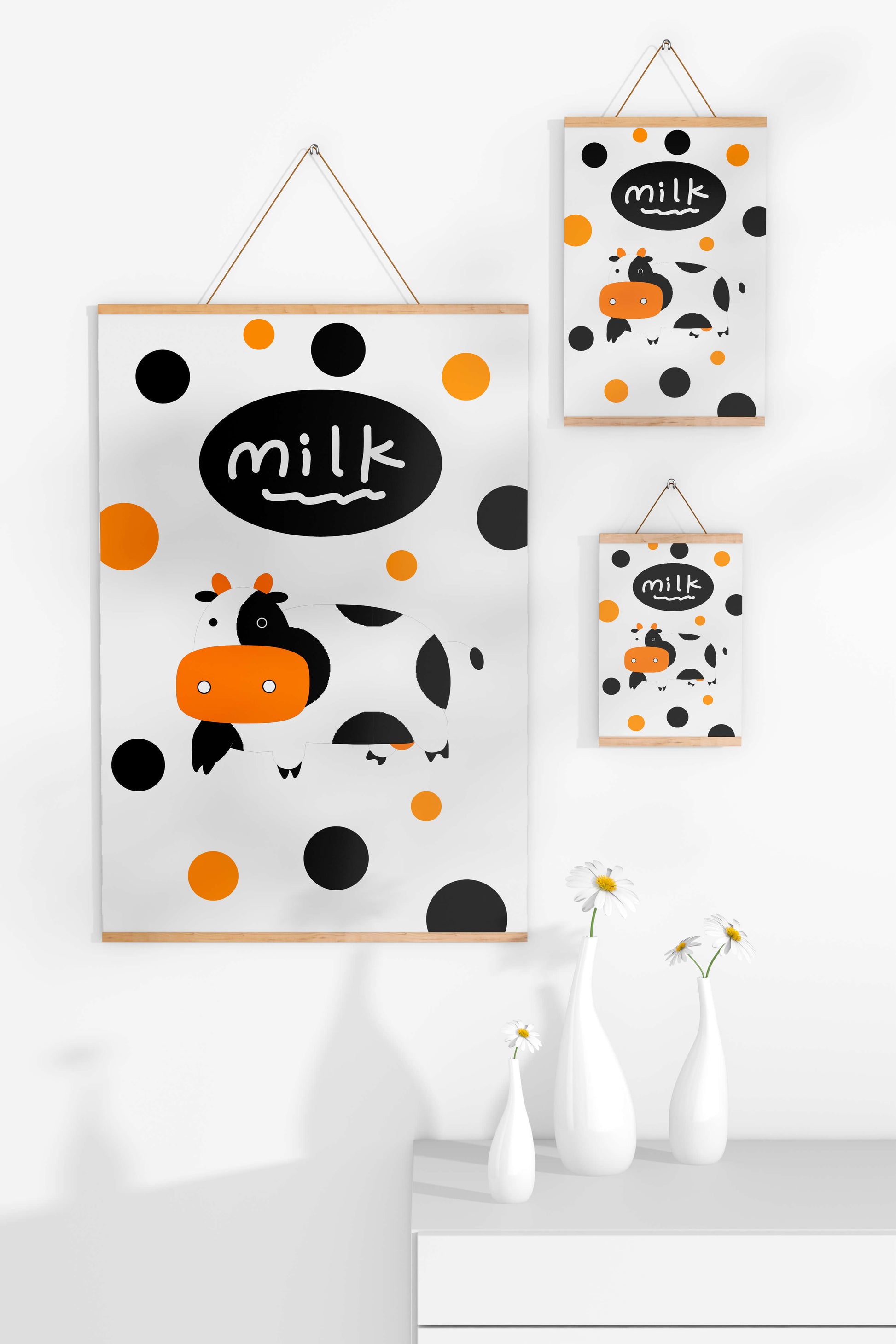 Illustrated cow with modern design and abstract elements