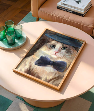 Gato encantador con traje formal, sombrero y corbata de moño