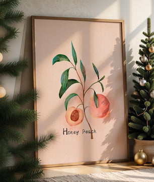 Watercolor Illustration of Honey Peach with Leaves on Light Background - Mi tienda