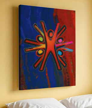 Abstract art with dynamic figures and vibrant colors
