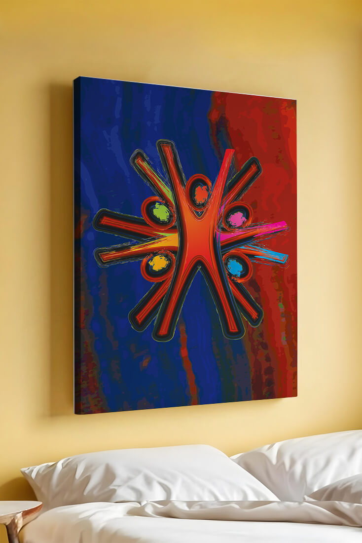 Abstract art with dynamic figures and vibrant colors