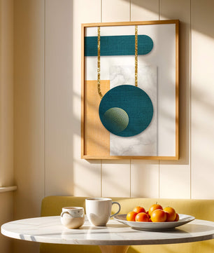 Abstract geometric design with gold accents and textured elements