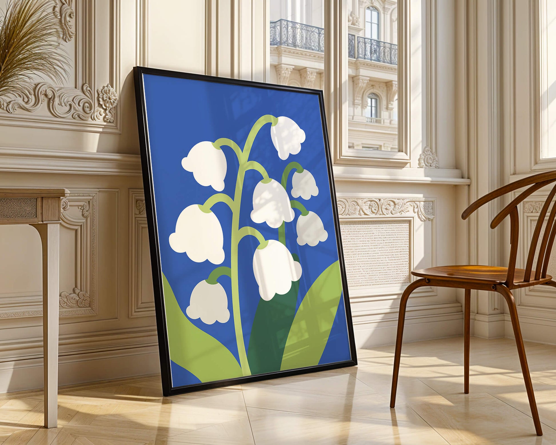 Abstract Lily of the Valley Illustration on Blue Background