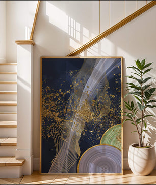 Abstract swirl with gold accents on dark background