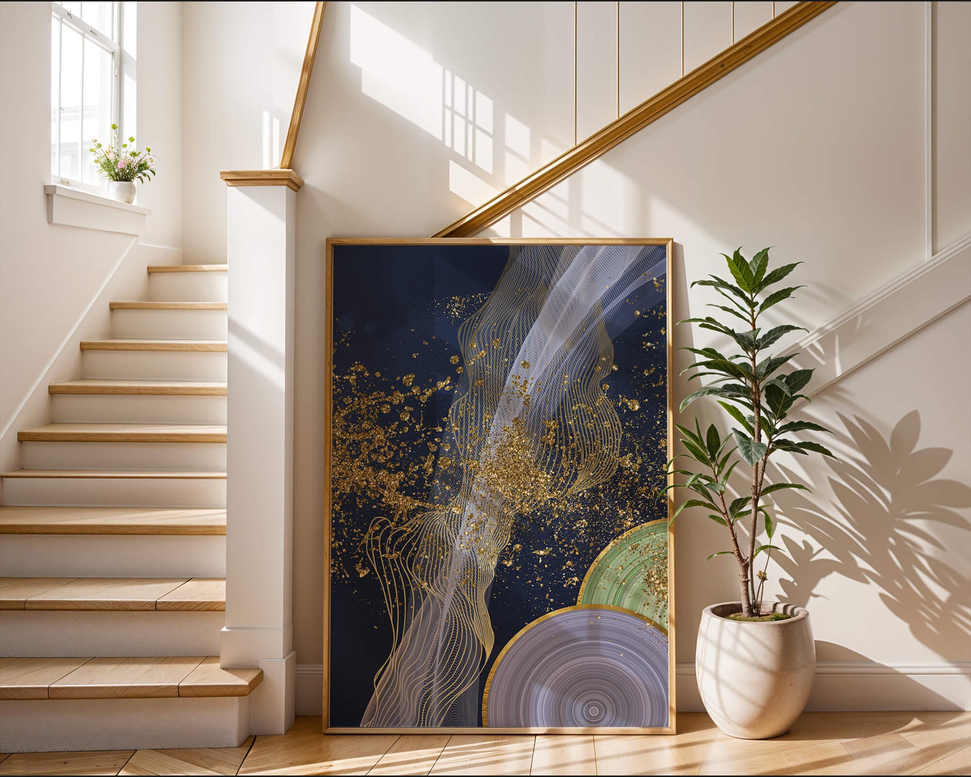 Abstract swirl with gold accents on dark background