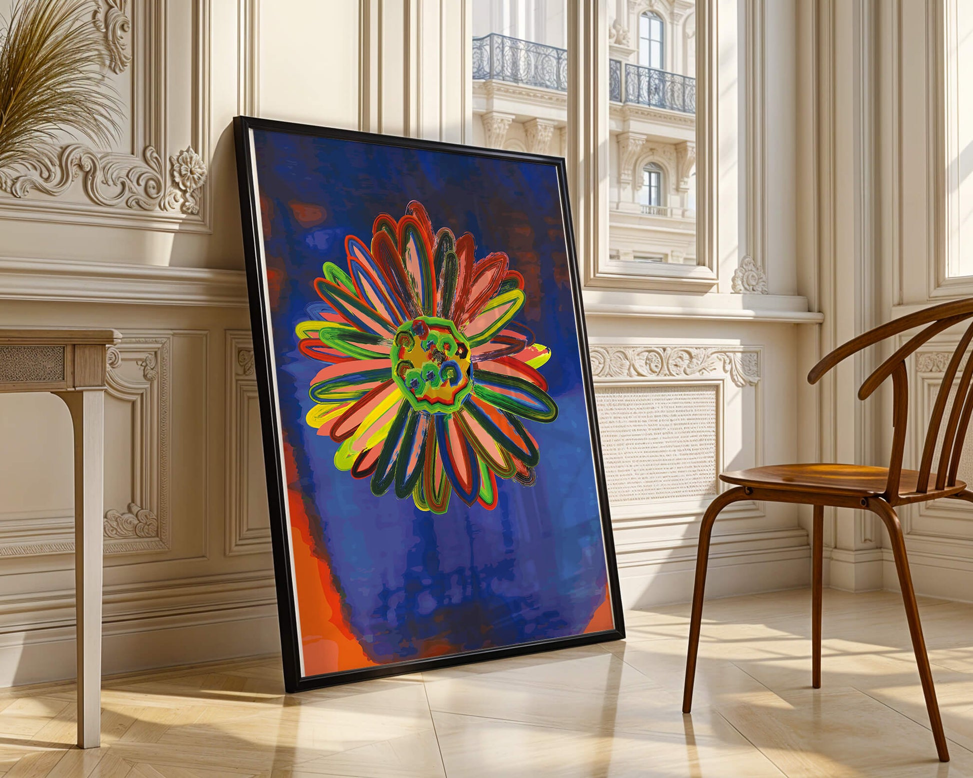 Arte floral abstracto colorido con pinceladas dinámicas