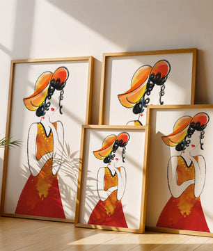 Elegante Frau in einem lebendigen Hut und Kleid Illustration