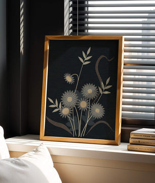 Abstract floral design with intricate patterns on dark background