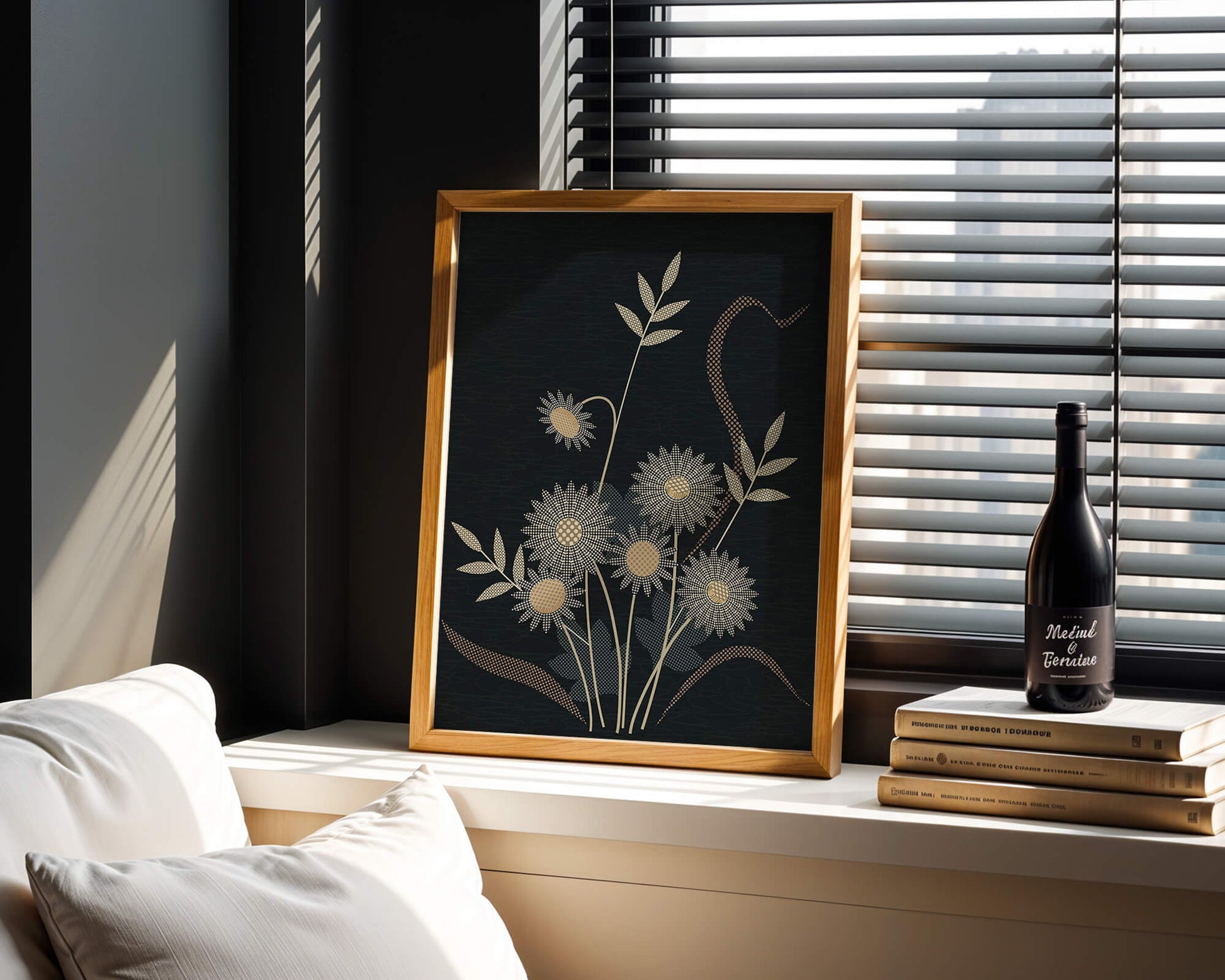 Abstract floral design with intricate patterns on dark background