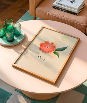 Watercolor Illustration of Orange Slice with Leaves on Pastel Background - Mi tienda