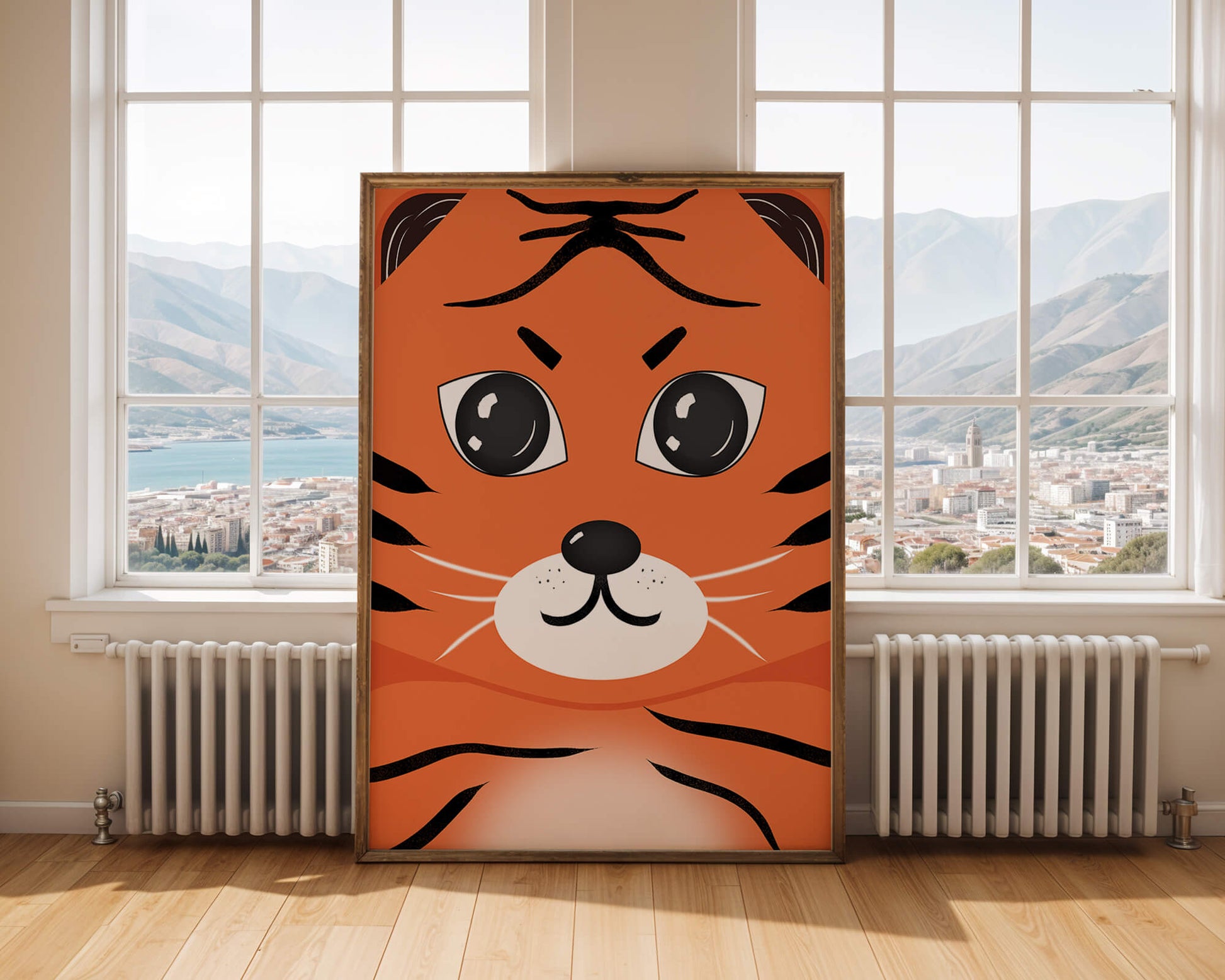 Adorable tiger face illustration with bold features