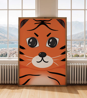 Adorable tiger face illustration with bold features