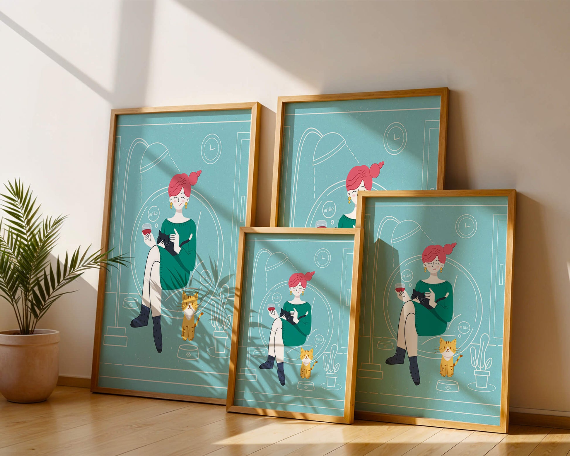 Acogedora velada con gatos en una sala de estar escandinava