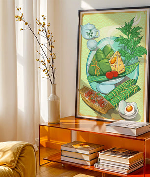 Illustration d'aliments asiatiques traditionnels avec service à thé et herbes