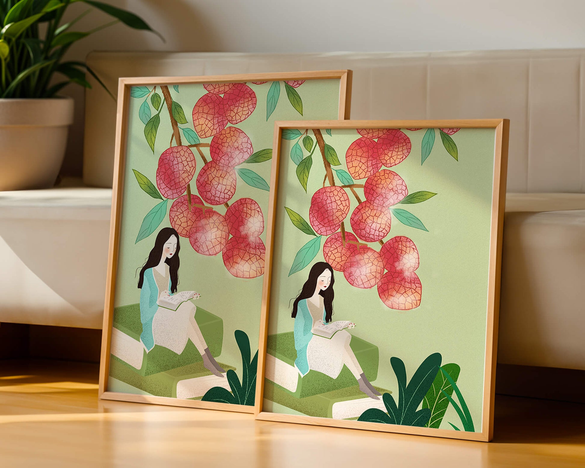 Woman Reading Under Lychee Tree With Greenery