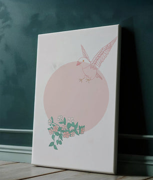 Pájaro pastel con elementos florales en estilo minimalista