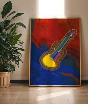 Vibrant abstract guitar illustration with bold colors