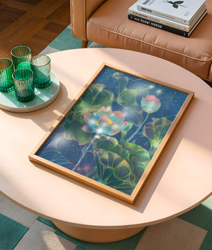Bunte Lotusblumen mit abstraktem kosmischen Hintergrund