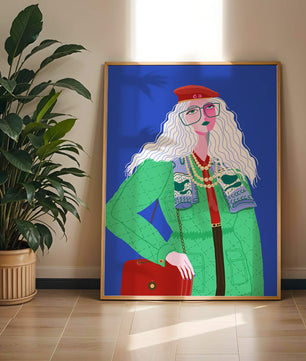 Ilustración de moda colorida con accesorios llamativos y estilo vibrante
