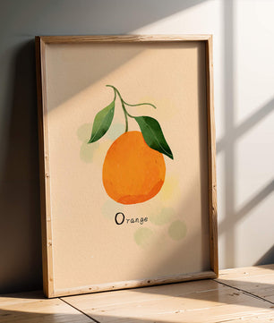 Illustration of a Single Orange with Leaves on a Textured Background - Mi tienda