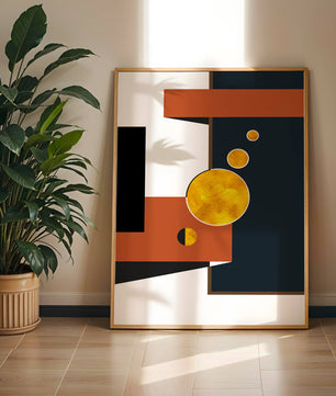 Abstract geometric artwork with golden circles and bold shapes - Mi tienda