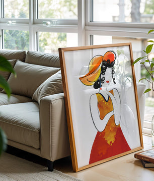 Elegante Frau in einem lebendigen Hut und Kleid Illustration