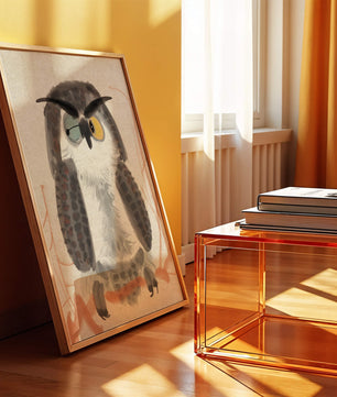 Whimsical Owl Illustration with Colorful Eyes