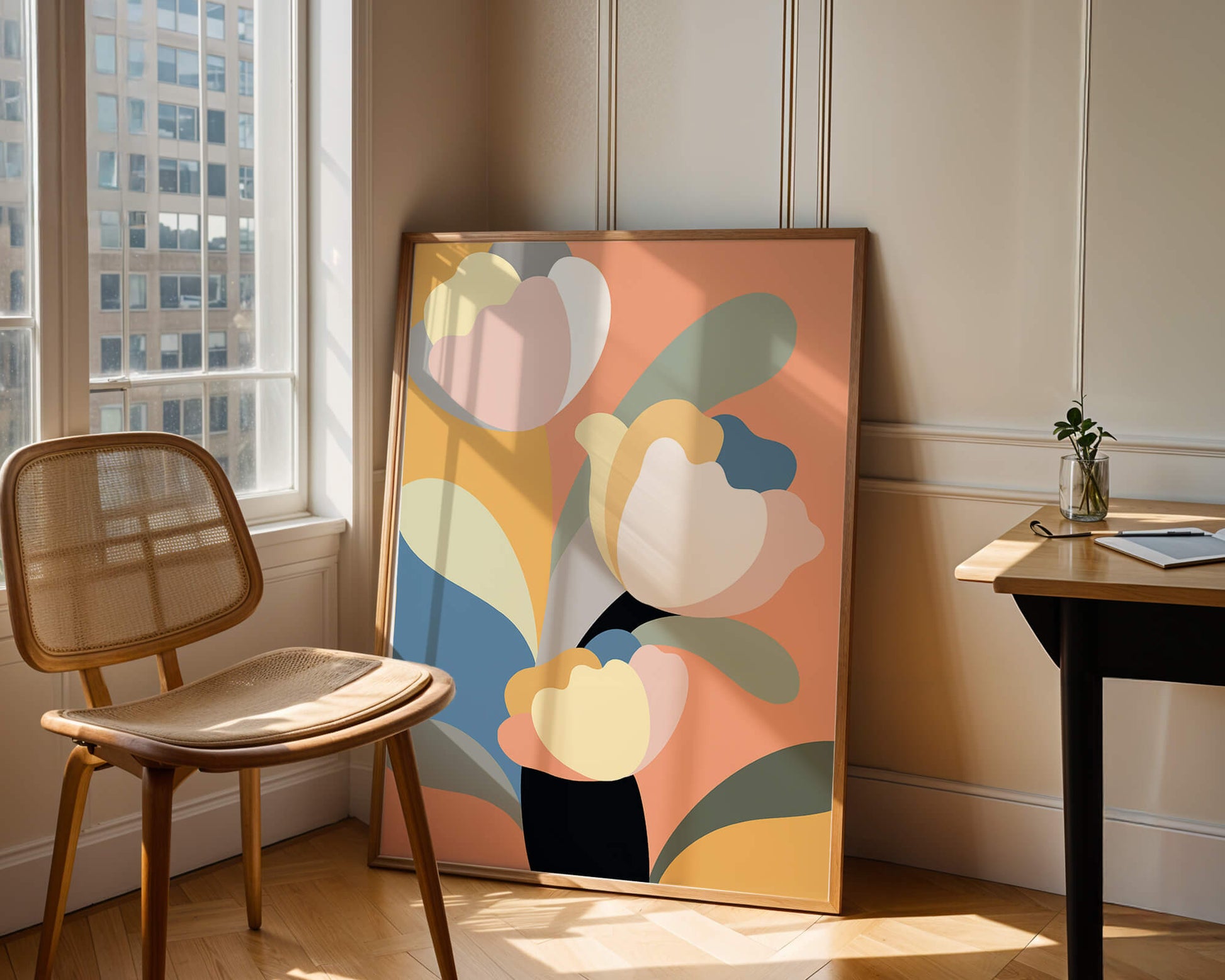 Colorful abstract shapes with soft pastel tones