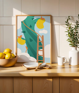 Illustration Of Jack And The Beanstalk With Ladder And Clouds - Mi tienda