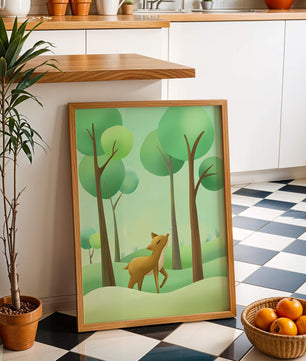 Gentle Deer and Butterfly in a Lush Forest Setting