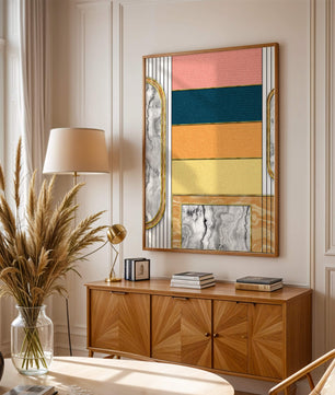 Abstract Geometric Art with Gold and Marble Accents