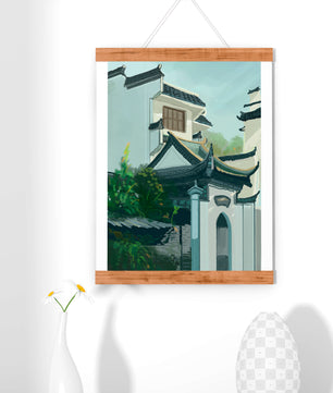 Traditional Asian architecture with lush greenery