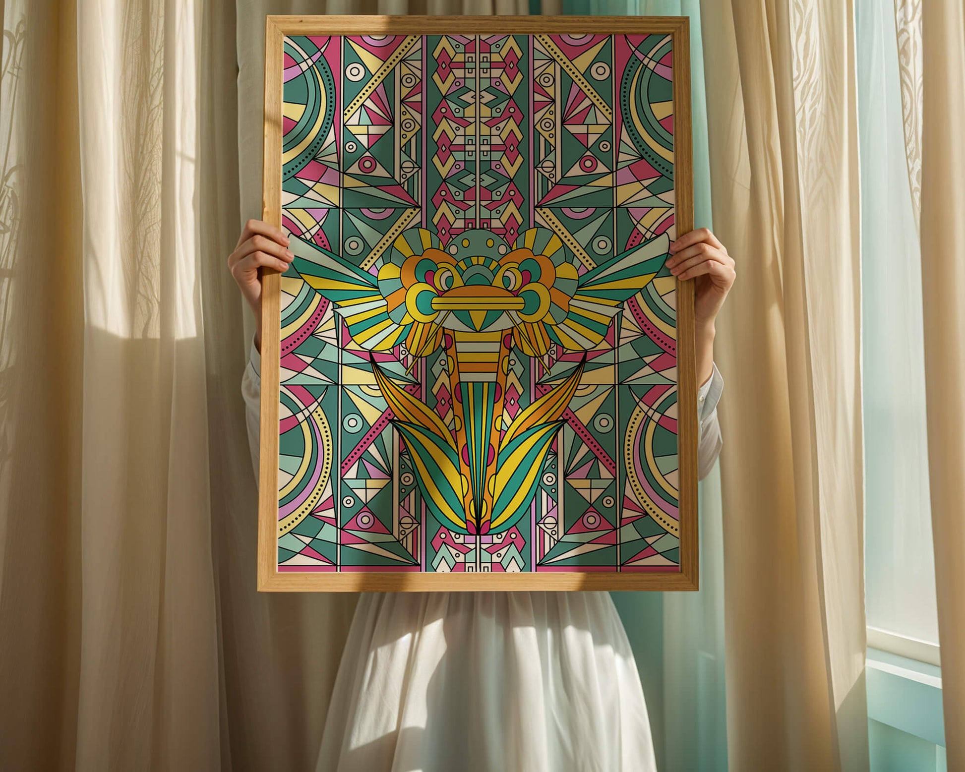 Elefante geométrico abstracto con colores vibrantes