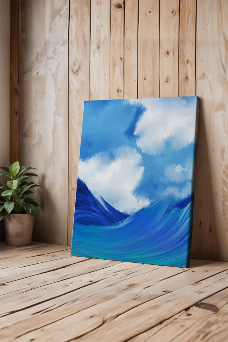 Beautiful ocean waves under a cloudy sky artwork