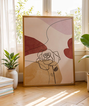 Abstract Line Art Rose with Earth Tones and Minimalist Design - Mi tienda