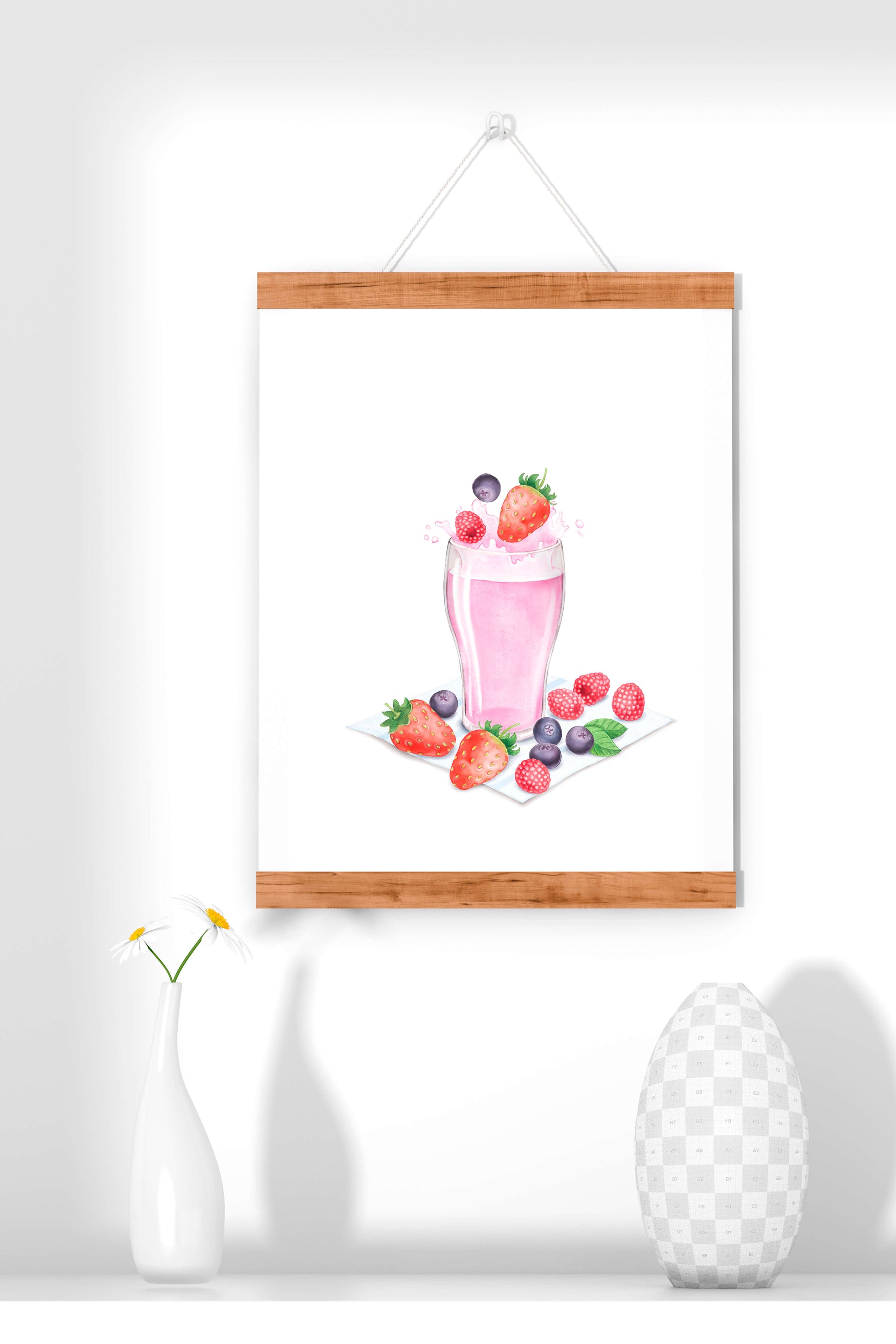 Refreshing berry smoothie with fresh strawberries and blueberries