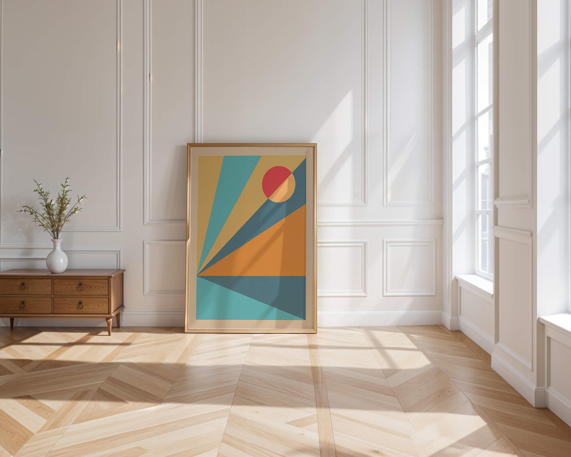 Geometric Abstract Art with Bold Colors and Circles