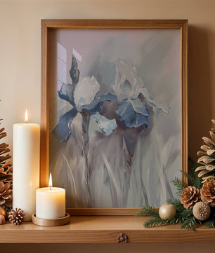 Delicate blue and white floral painting with soft brush strokes