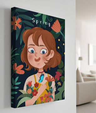 Ilustración primaveral encantadora con flores y mariposa