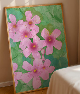 Zarte rosa Blüten auf einem leuchtend grünen Hintergrund Illustration