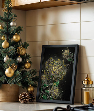 Elegantes Chrysanthemen-Design mit goldenen Akzenten