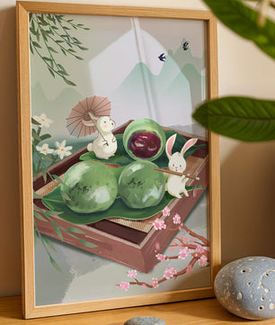 Charming Hasen mit Mochi und Berglandschaft