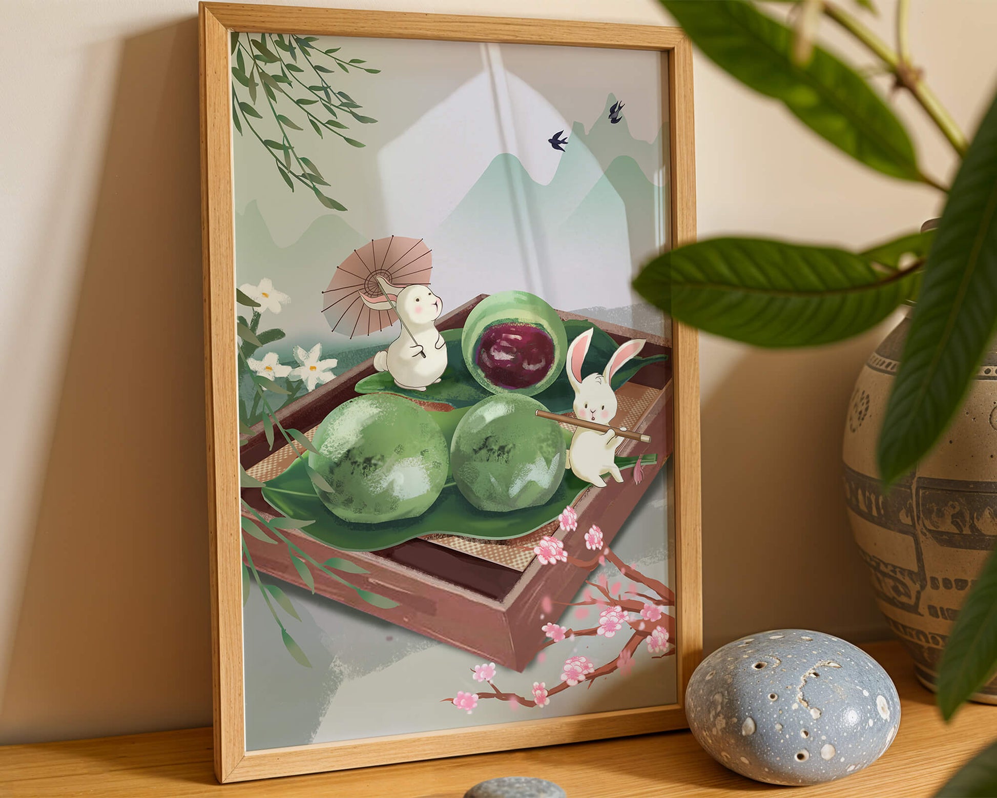 Charming Hasen mit Mochi und Berglandschaft