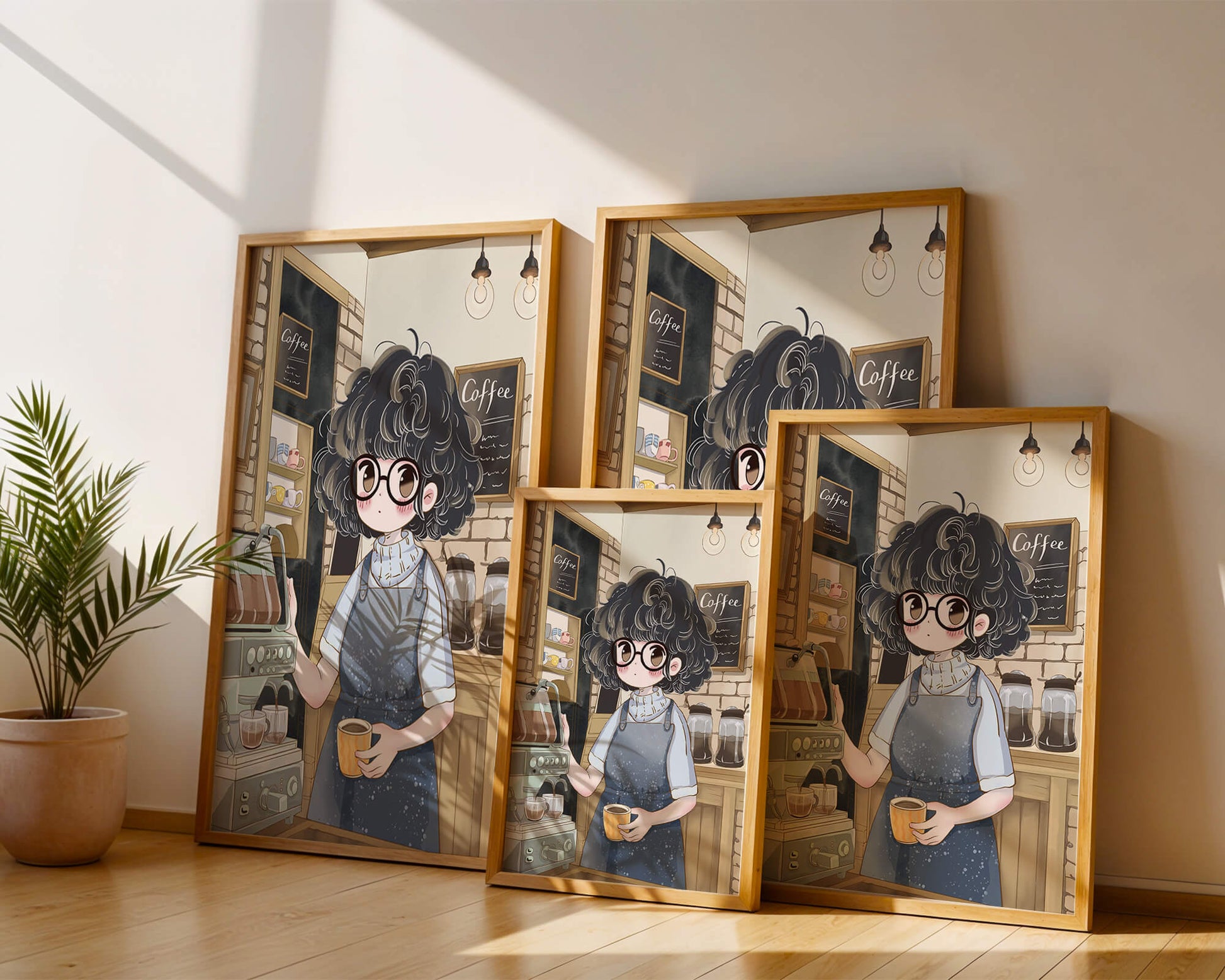 Escena encantadora de café con barista preparando café