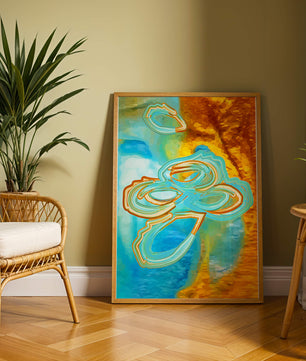 Abstract vibrant swirls in blue and orange colors