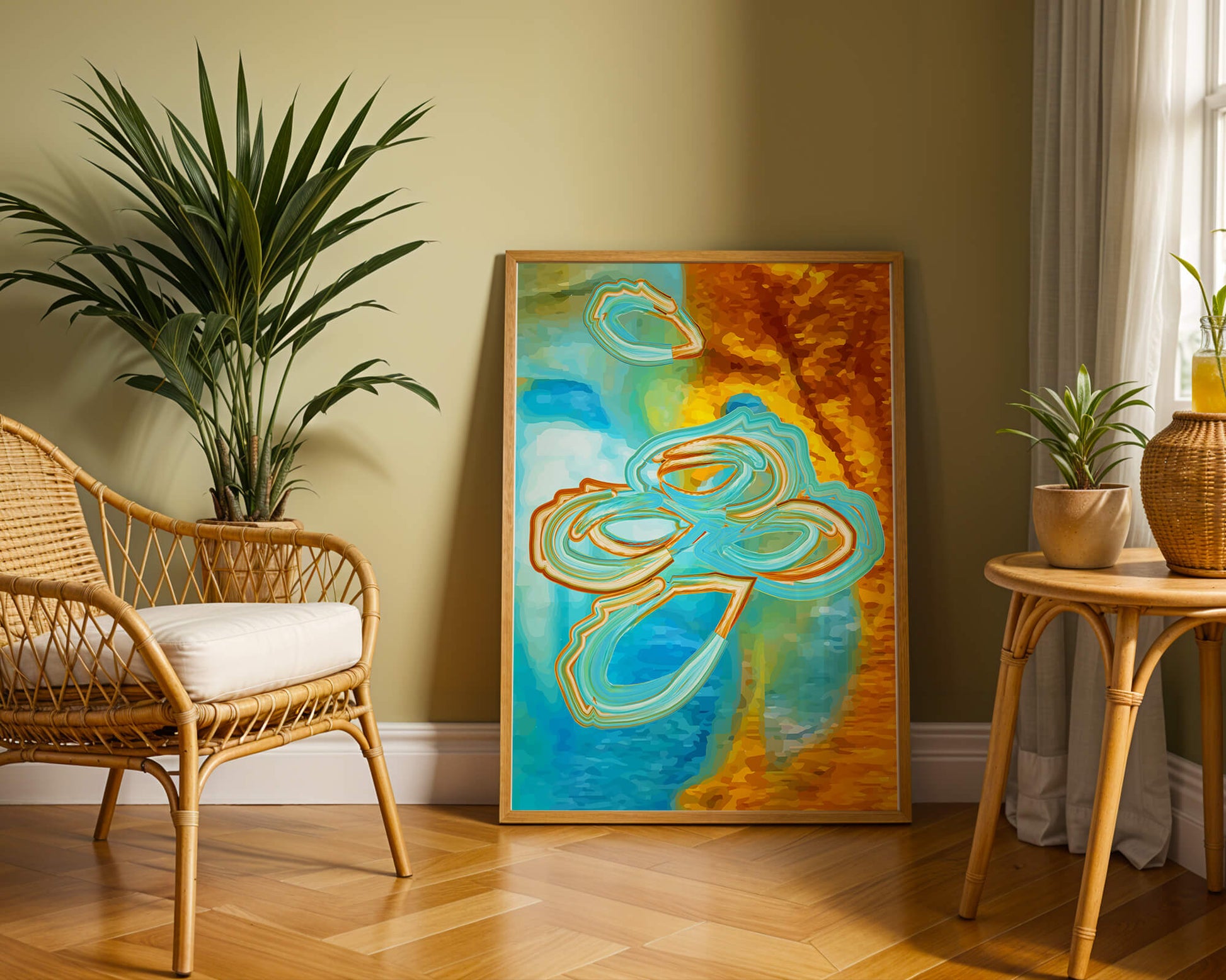 Abstract vibrant swirls in blue and orange colors